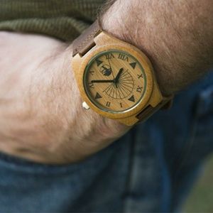 Real Bamboo Wood Watch Brown Leather
